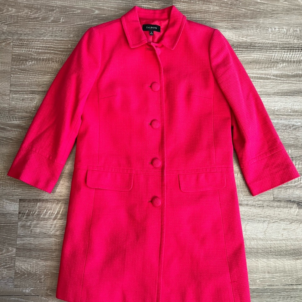 Talbots Hot Pink Dress Coat Button Front Size size 4
